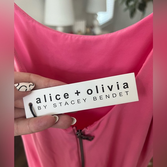 Alice and Olivia Delora Spaghetti Strap Fitted Mini Dress in Calypso Pink - Picture 3 of 4